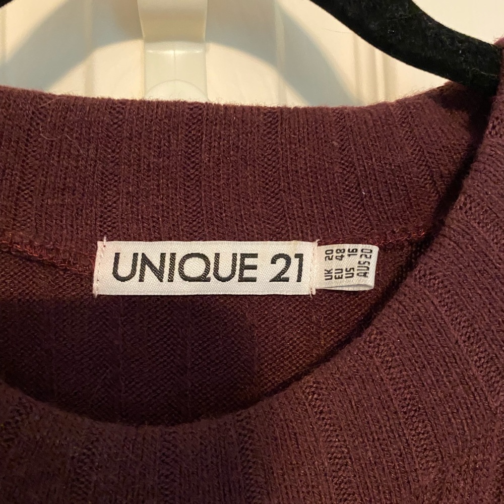 Burgundy High Neck Ruffle Sweater - Picture 4 of 6
